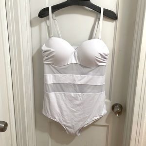 White mesh panel swimsuit